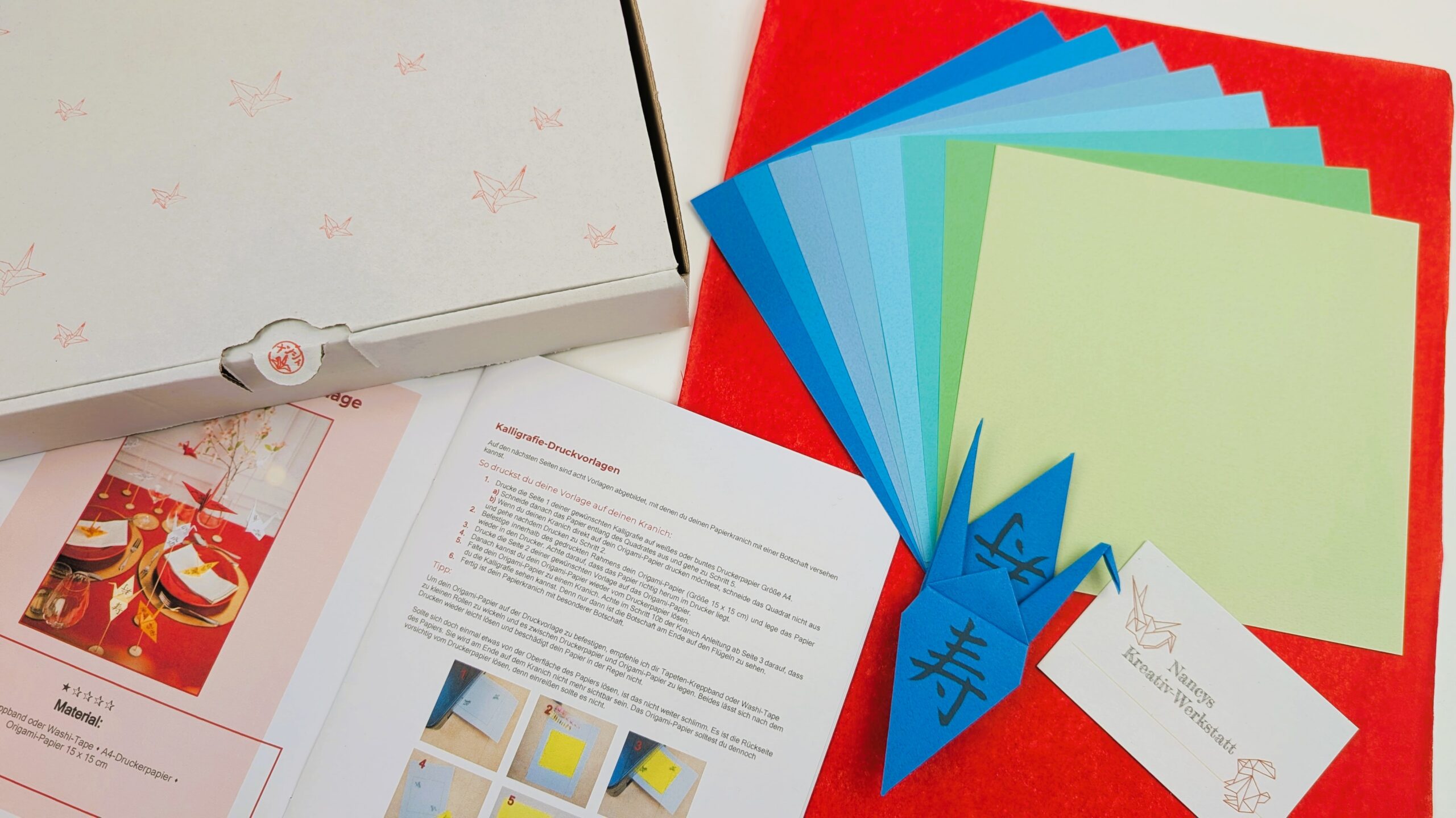 Alle Materialien aus der Bastelbox Kalligrafie Kraniche
