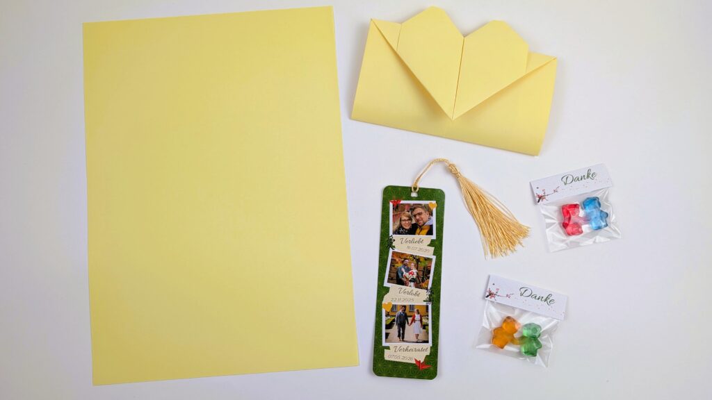 Kleines Danke-Geschenk zur Hochzeit: Alles verpackt in einem Origami Herz Briefumschlag